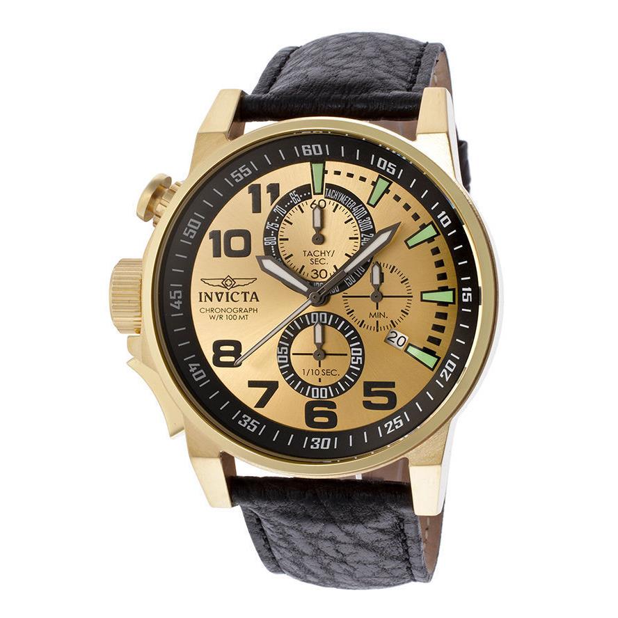 Invicta 14475 I-force Yellow Gold Black Leather Strap