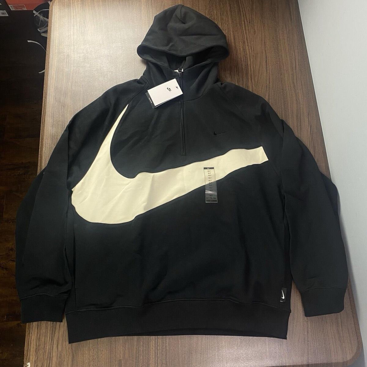 Nike Swoosh 1/2-Zip Fleece Hoodie Pullover Black/coconut Milk Men s Sz Xl-tall