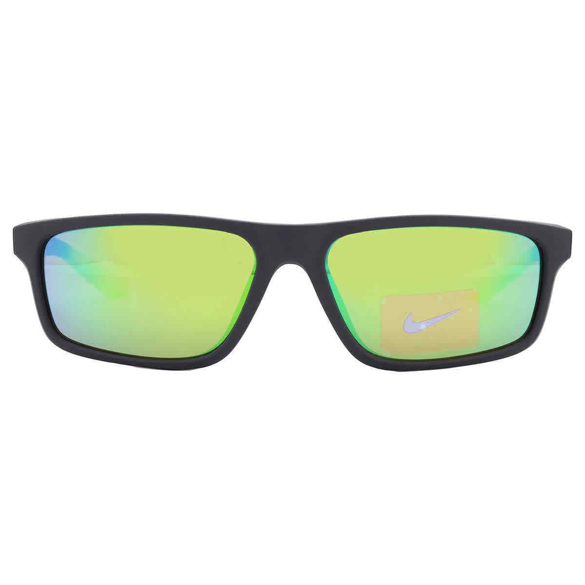 Nike Green Mirror Rectangular Unisex Sunglasses Nike Chronicle M CW4654 015 59 - Lens: Green