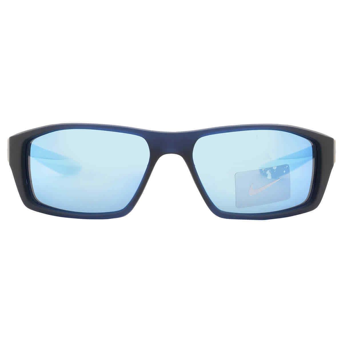 Nike Frozen Blue Mirror Rectangular Men`s Sunglasses Nike Brazen Shadow M 451 59 - Lens: Blue