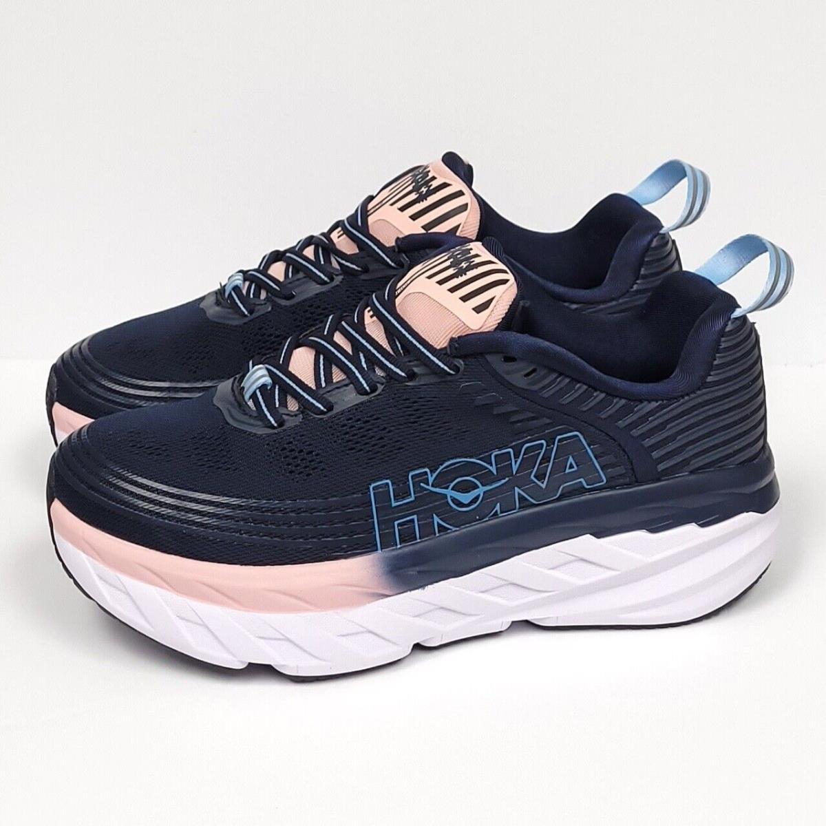 Hoka Women`s Bondi 6 Athletic Sneakers 1019270 Hoka One One Road Running Shoes MIDP Indigo/Dusty Pink