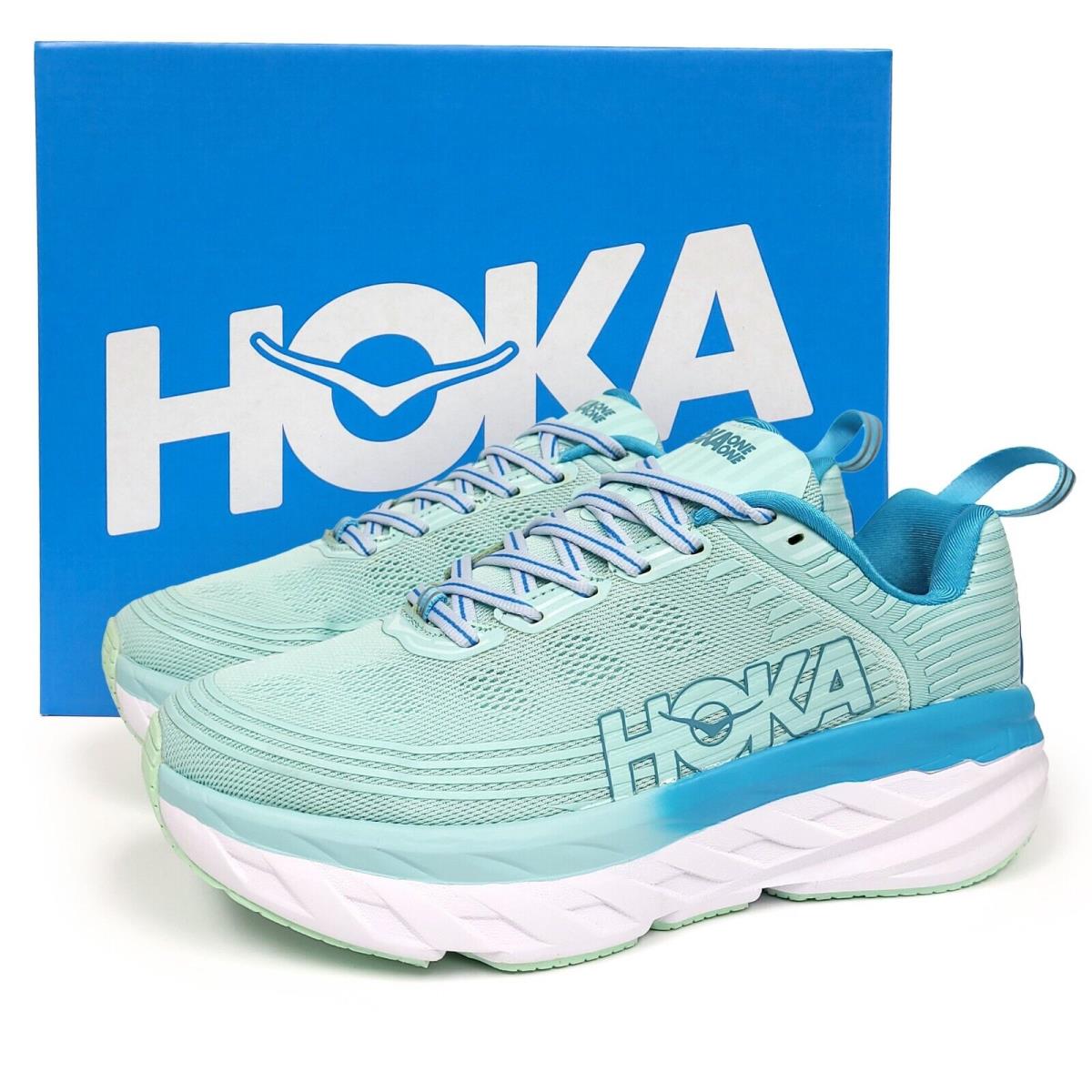 Hoka Women`s Bondi 6 Athletic Sneakers 1019270 Hoka One One Road Running Shoes ASCS Aqua