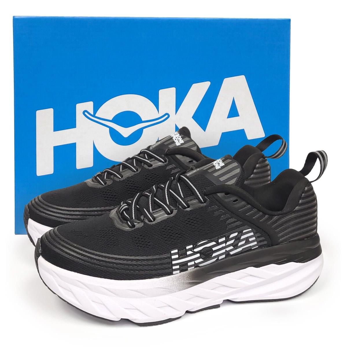 Hoka Women`s Bondi 6 Athletic Sneakers 1019270 Hoka One One Road Running Shoes BLK Black/White