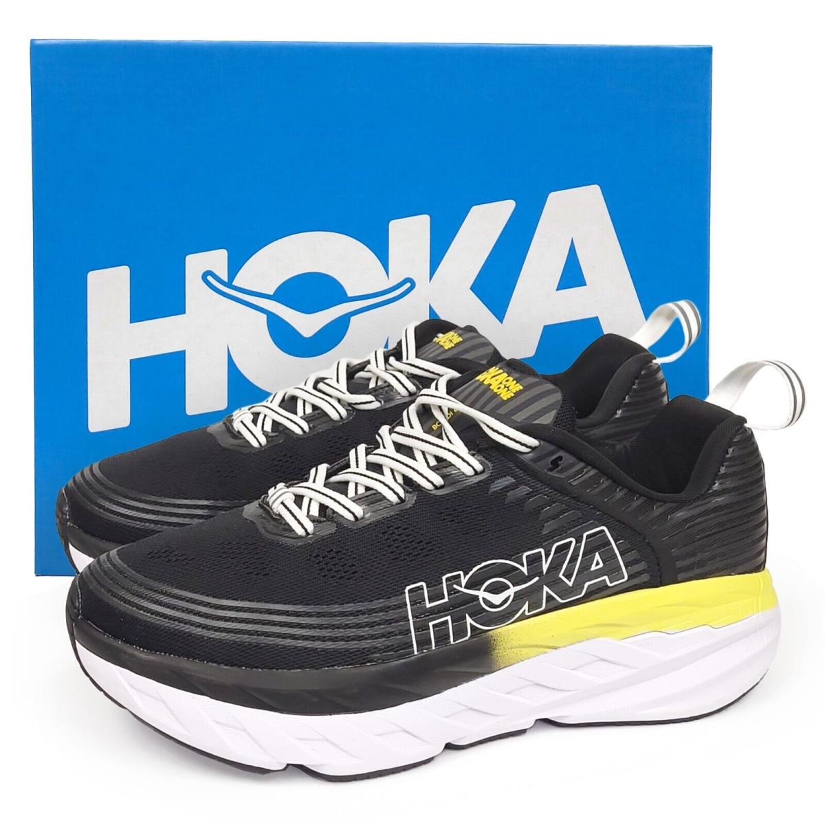 Hoka Women`s Bondi 6 Athletic Sneakers 1019270 Hoka One One Road Running Shoes BOPV Black/Yellow