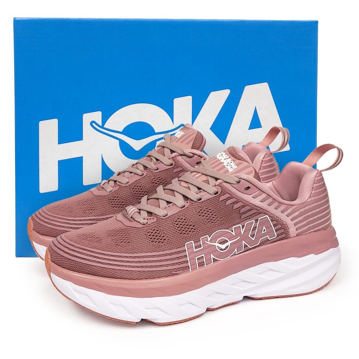 Hoka Women`s Bondi 6 Athletic Sneakers 1019270 Hoka One One Road Running Shoes HRLN Heather Rose