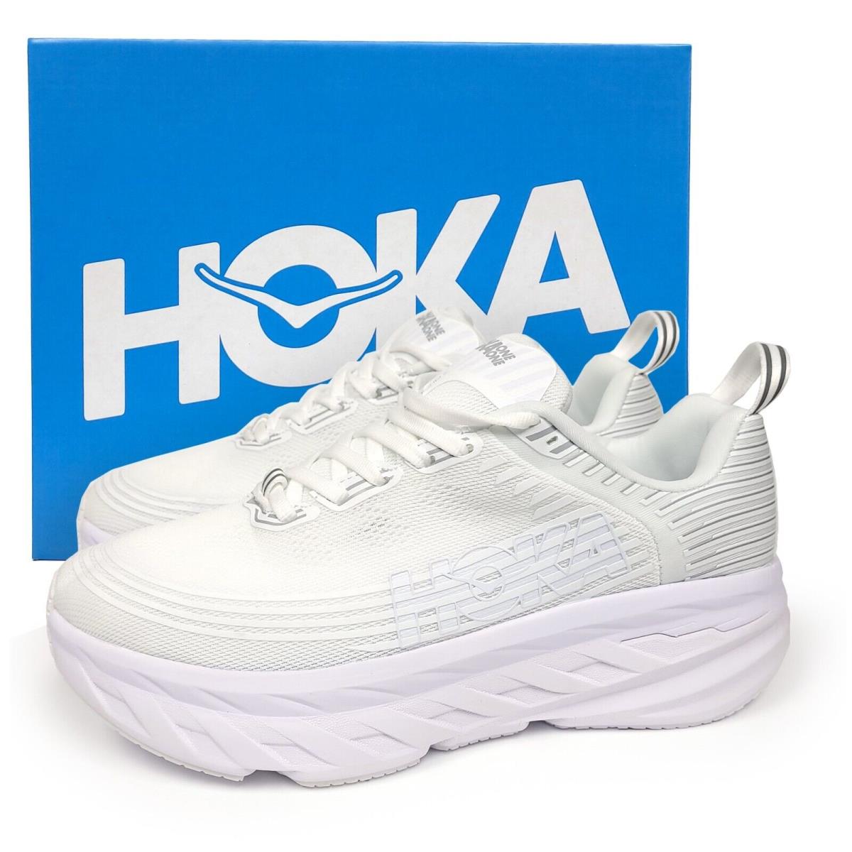 Hoka Women`s Bondi 6 Athletic Sneakers 1019270 Hoka One One Road Running Shoes WWRF All White