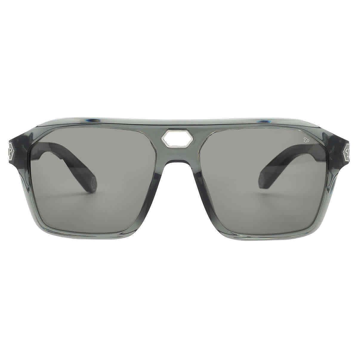 Philipp Plein Grey Navigator Men`s Sunglasses SPP072M 09RM 57 SPP072M 09RM 57