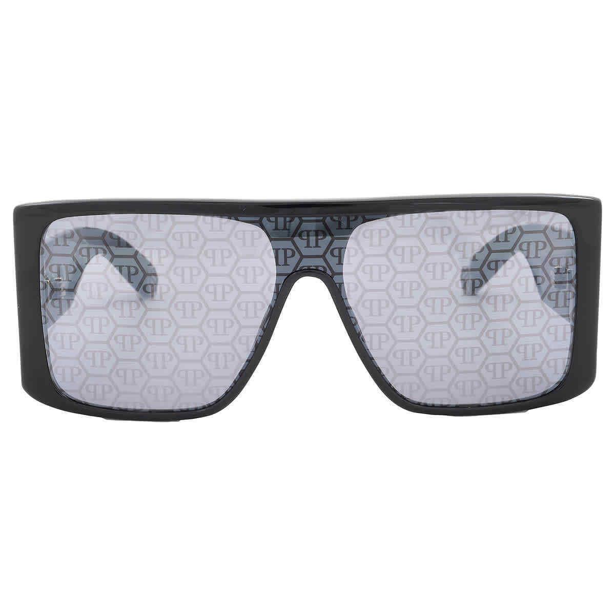 Philipp Plein Silver Mirror Logo Shield Men`s Sunglasses SPP014W 700L 99