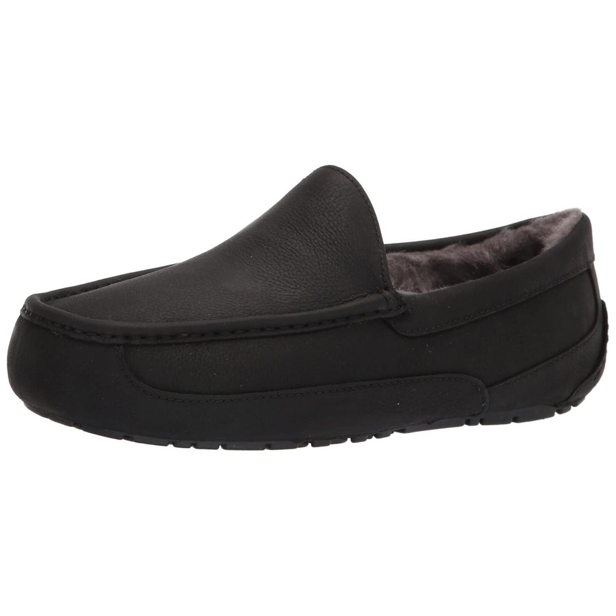 Ugg Men`s Ascot Slipper Black Matte Leather - Black Matte Leather