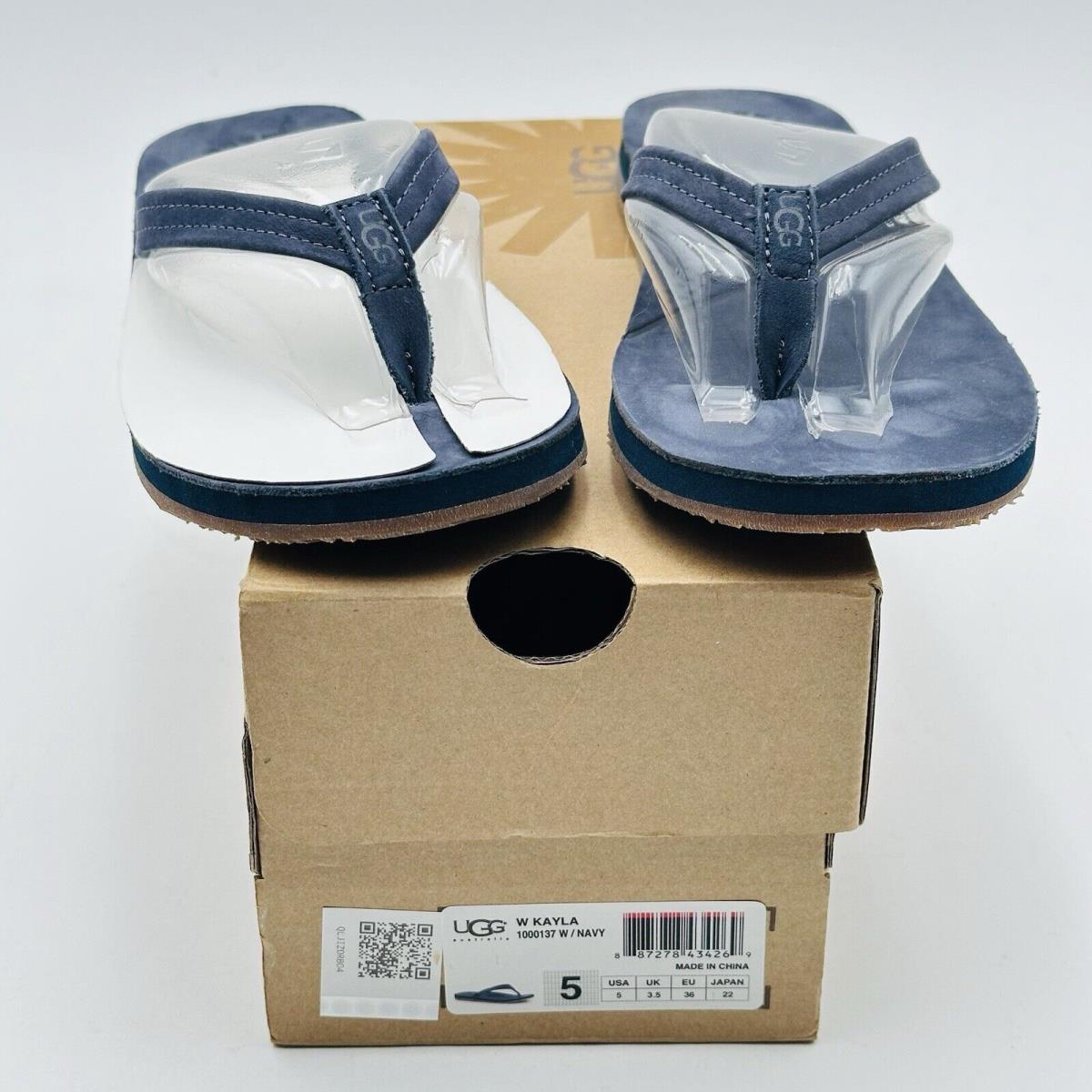 Ugg W Kayla Flip Flops Leather Sandals Size 5 Women`s Shoes Navy Blue