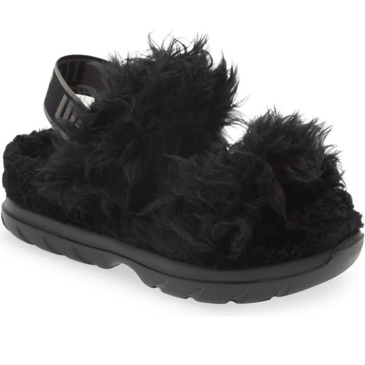 Ugg Fluff Sugar Casual Shoe Fur Sandal - Black - Women Size US 9 - Black