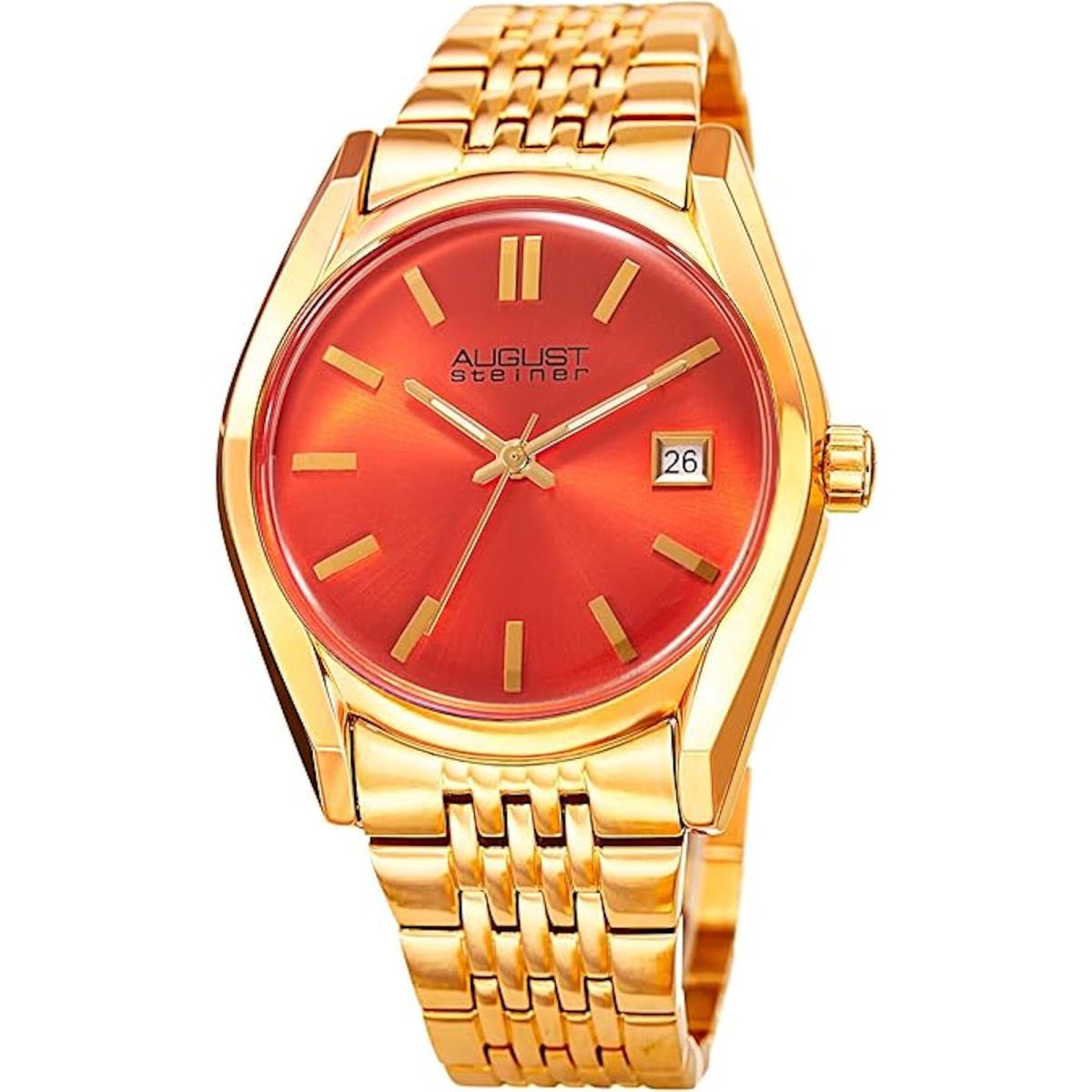 August Steiner AS8235YGOR Women`s Quartz Orange Dial Gold Tone Bracelet Watch