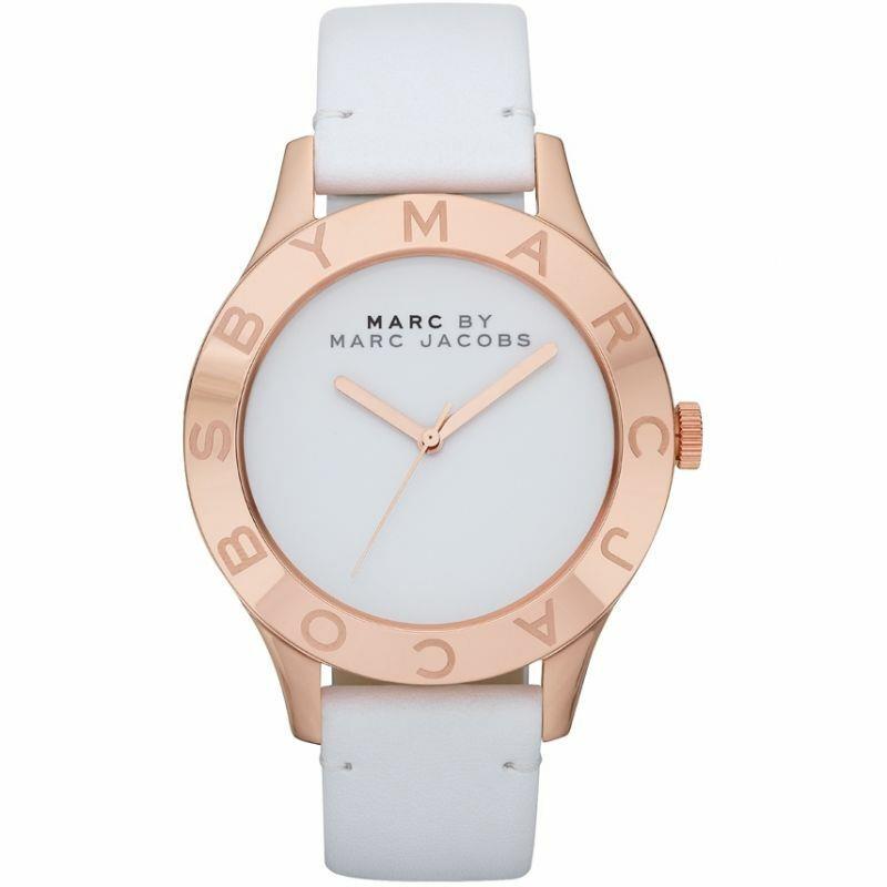 Marc Jacobs Blade Rose Gold Tone White Leather Band WATCH-MBM1201