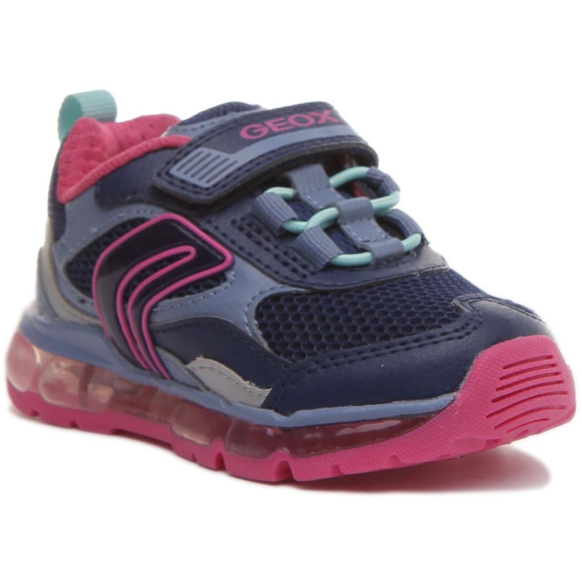 Geox J Girls Android G.d Navy Pink 2 Strap Hook Loop Mens Sneaker Size US 6 - 12