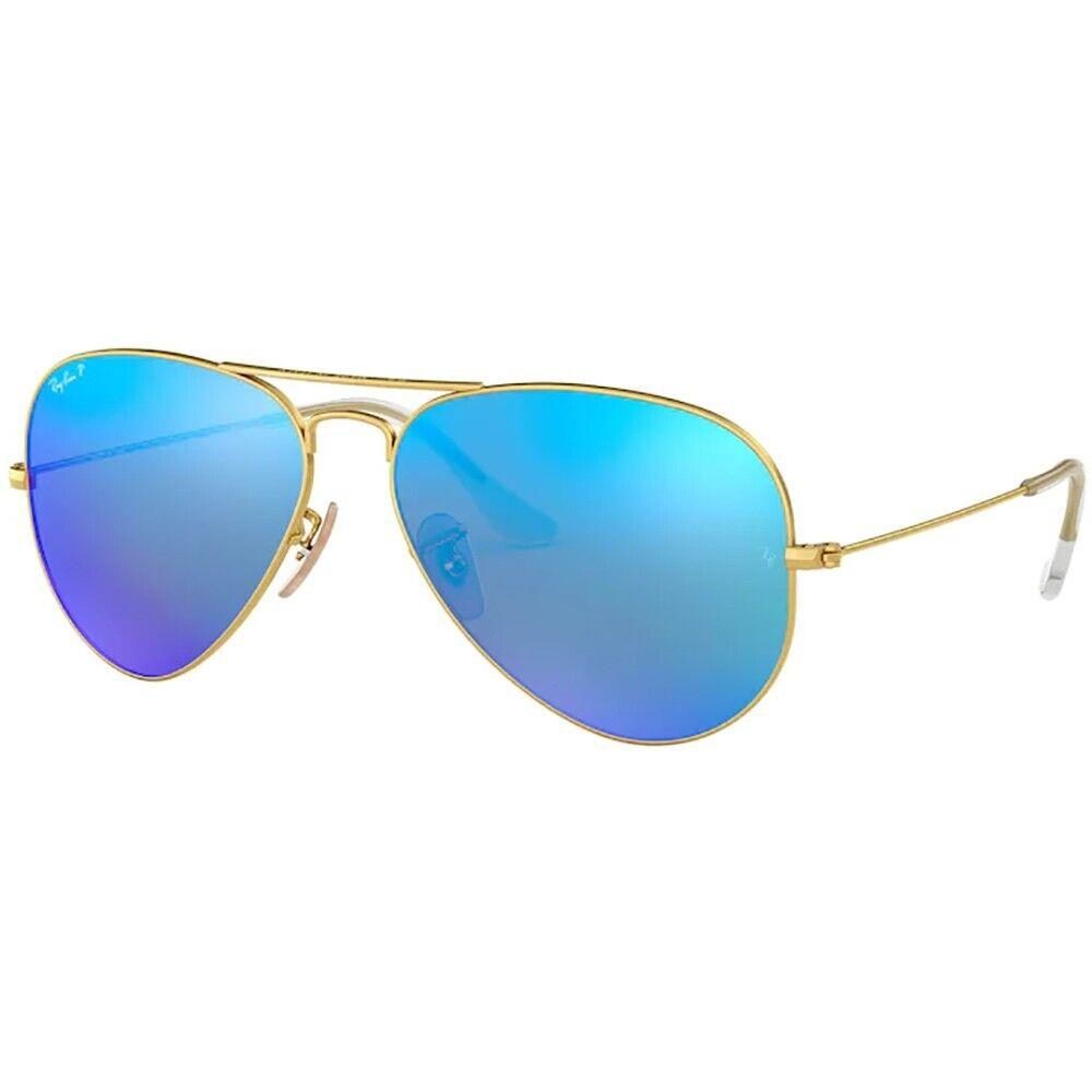 Ray-ban Aviator Men`s Sunglasses Matte Gold Blue Mirror Crystal Polarized