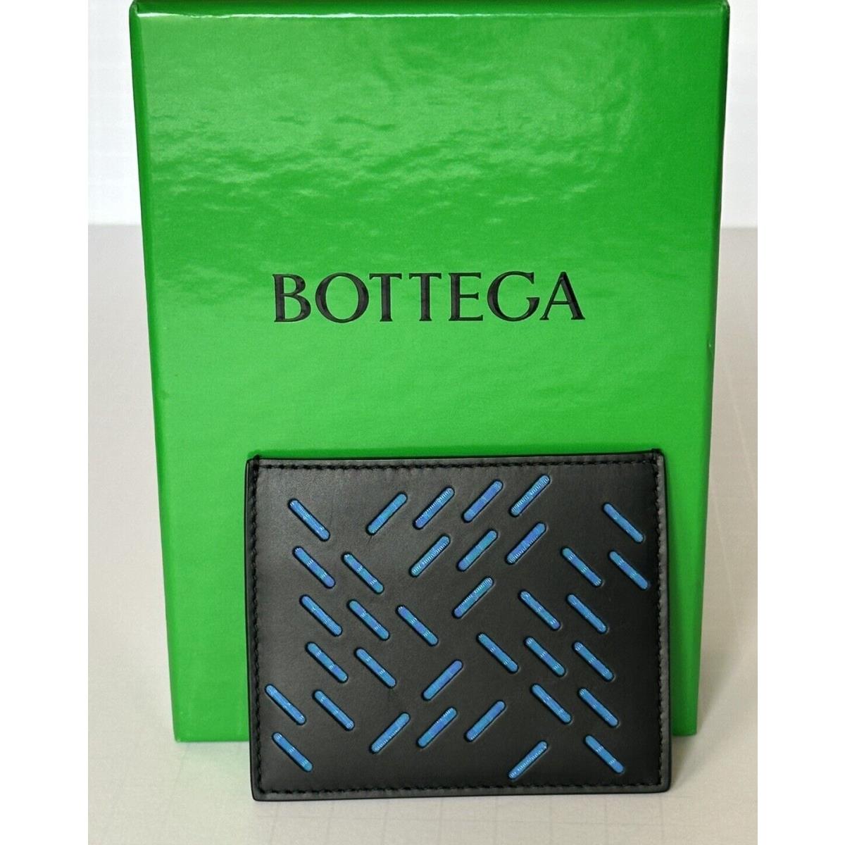 Bottega Veneta Perforated Calf Leather Card Case Black/blue 579246 IT