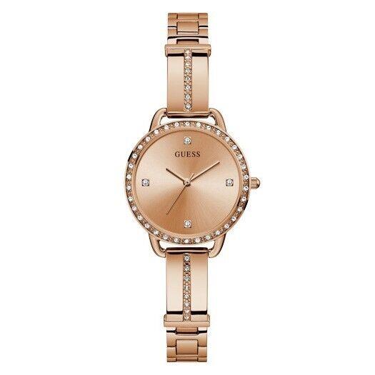 Guess Rose Gold-tone Crystal Analog Women`s Watch GW0022L3