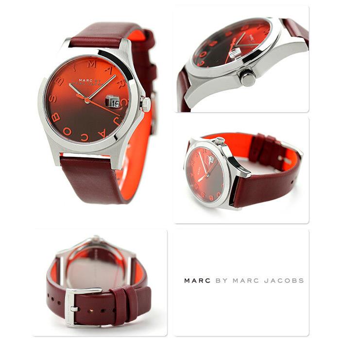 Marc Jacobs Silver Tone Dark Red Leather Band WATCH-MBM1319