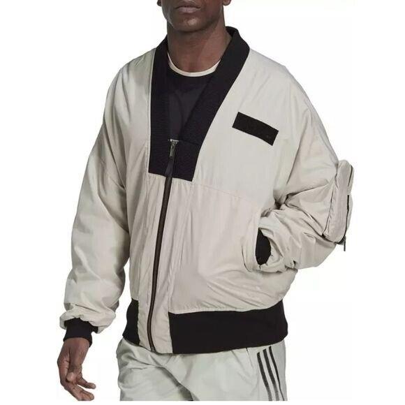 Adidas Parley Bomber Jacket Mens Large Alumina Full Zip Zippered Sleeve Pouch