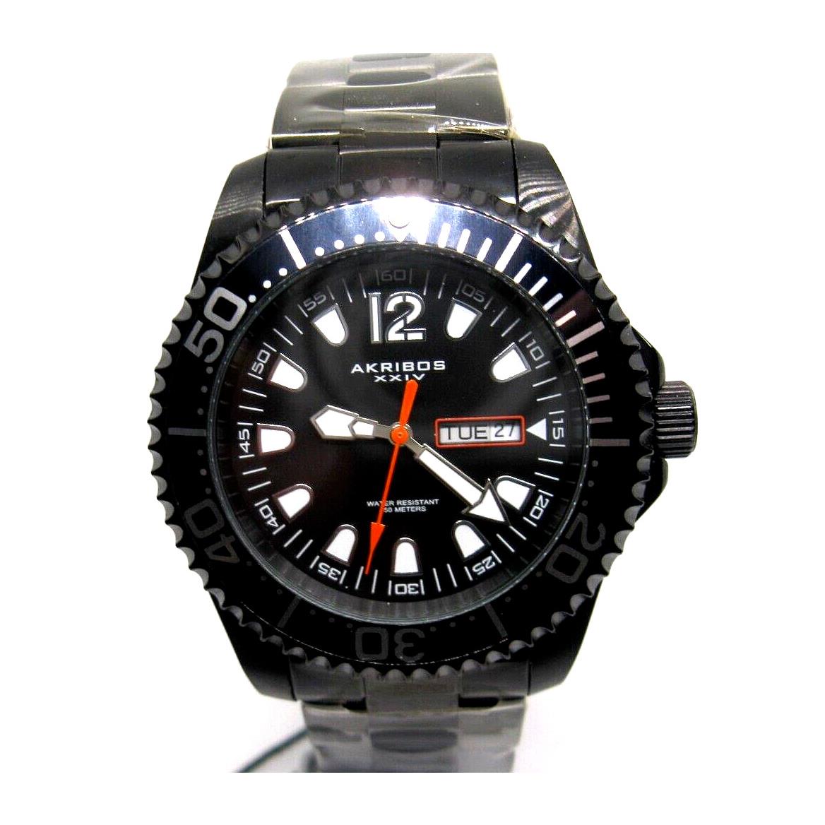 Akribos Diver Black Dial Black IP 316L Stainless Men`s Quartz Watch- AK947BK