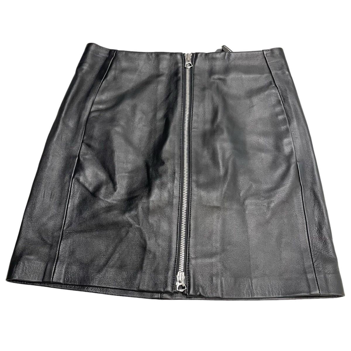 Rag Bone Black Heidi Leather Skirt Front Zip W/pockets Size: 24