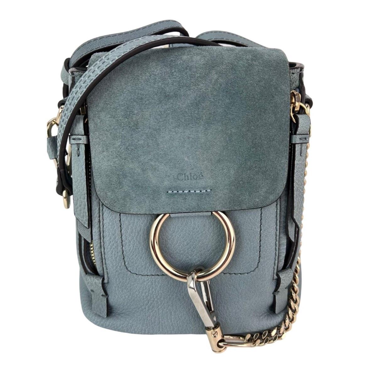 Chloe Blue Faye Mini Suede and Leather Backpack Bag