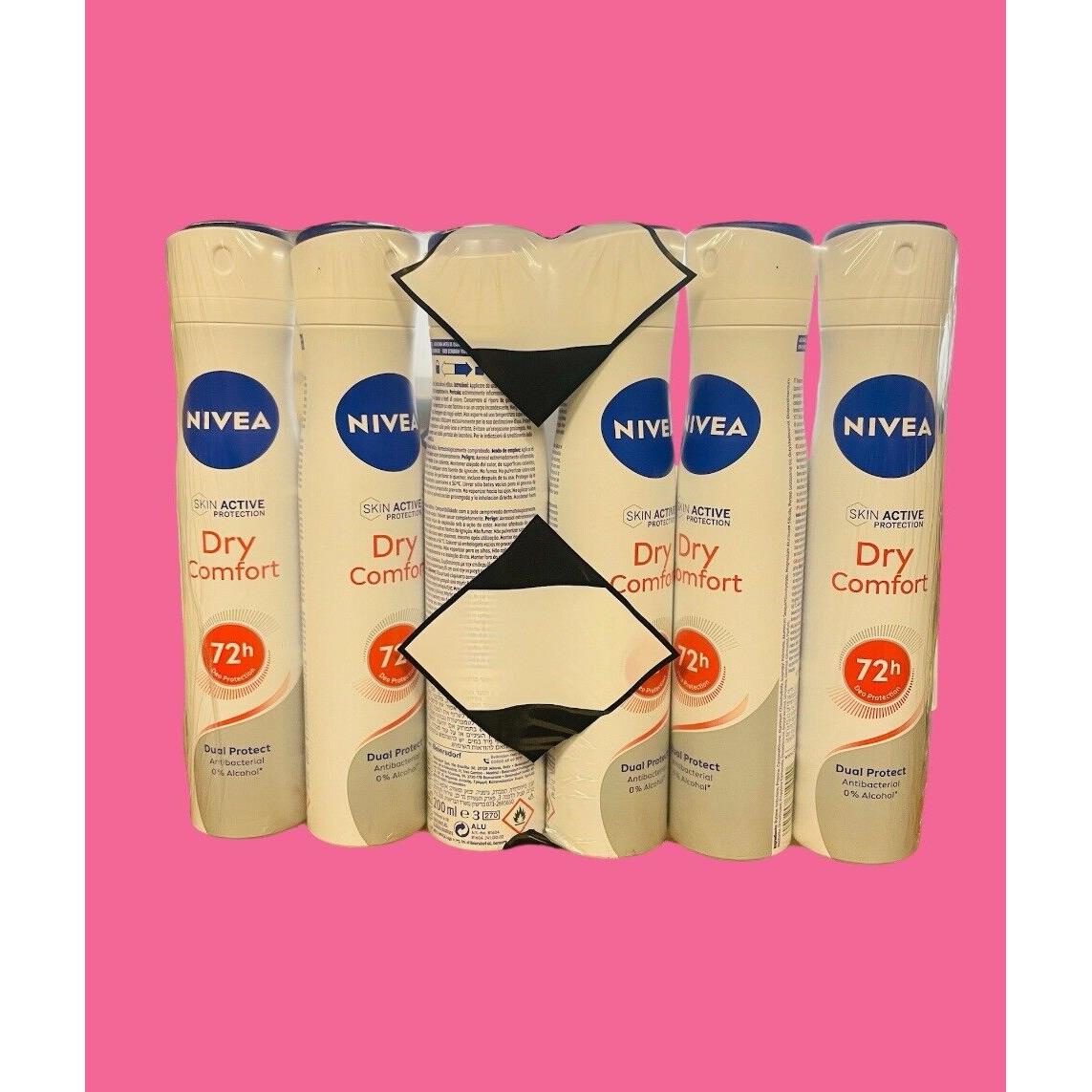 Nivea Spray Dry Comfort 72H Protection 0% Alcohol Quick Dry 6 Pack 200Ml