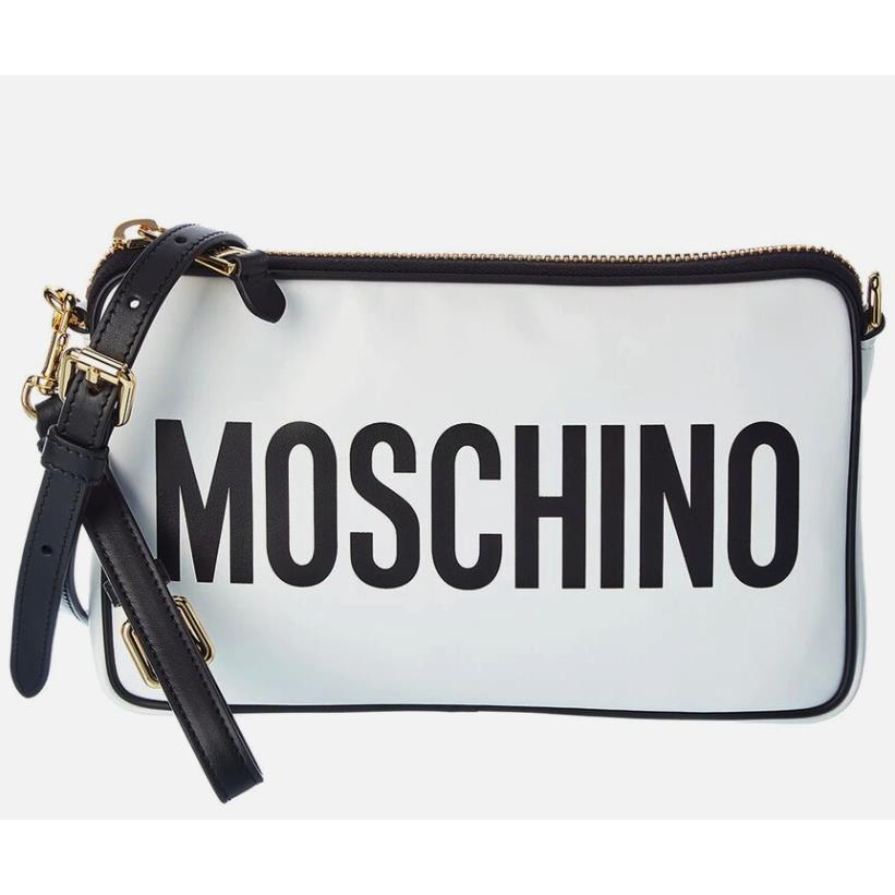 Moschino Logo White Leather Crossbody Bag