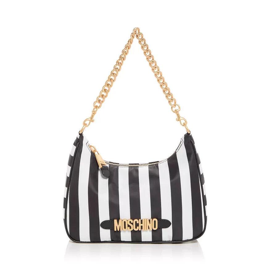 Moschino Striped Black/white Nylon Shoulder Bag