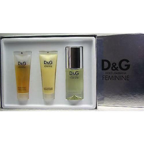 D G Feminine Dolce Gabbana Women 3-Piece Set: 1.7oz Edt 3.4oz Body Milk + Gel