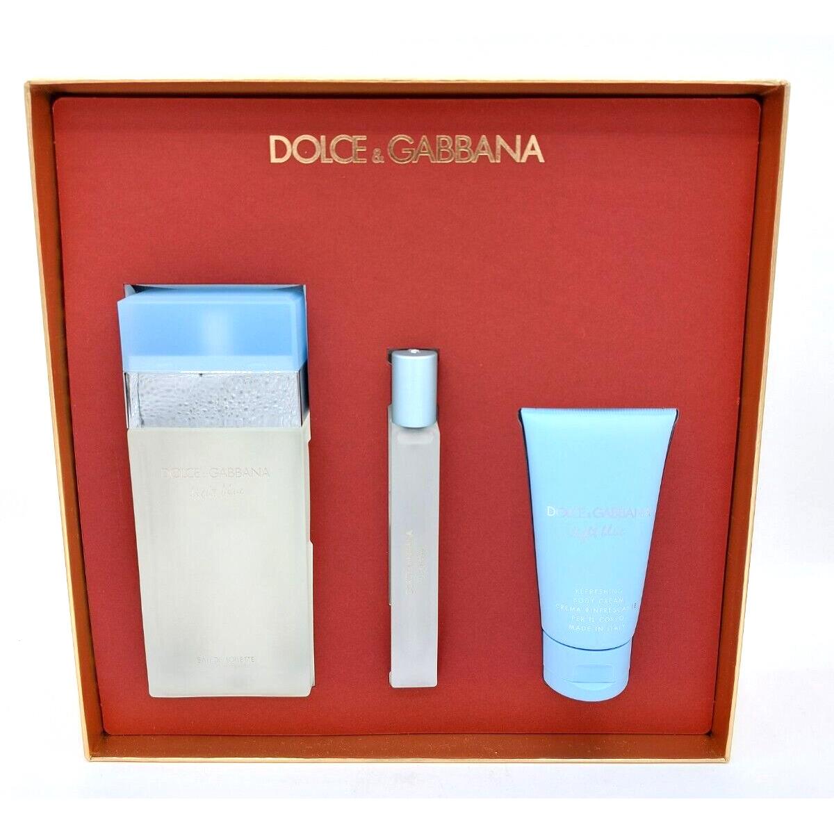 Dolce Gabbana Light Blue 3pcs Set Edt 3.3oz + 0.33oz Body Cream 1.7oz