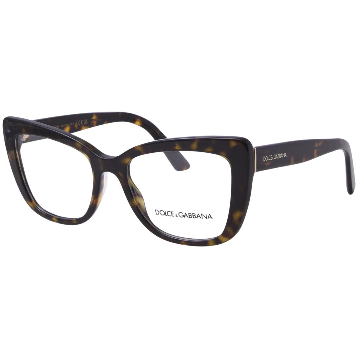 Dolce Gabbana DG3308 502 Eyeglasses Women`s Havana Full Rim Cat Eye 53mm