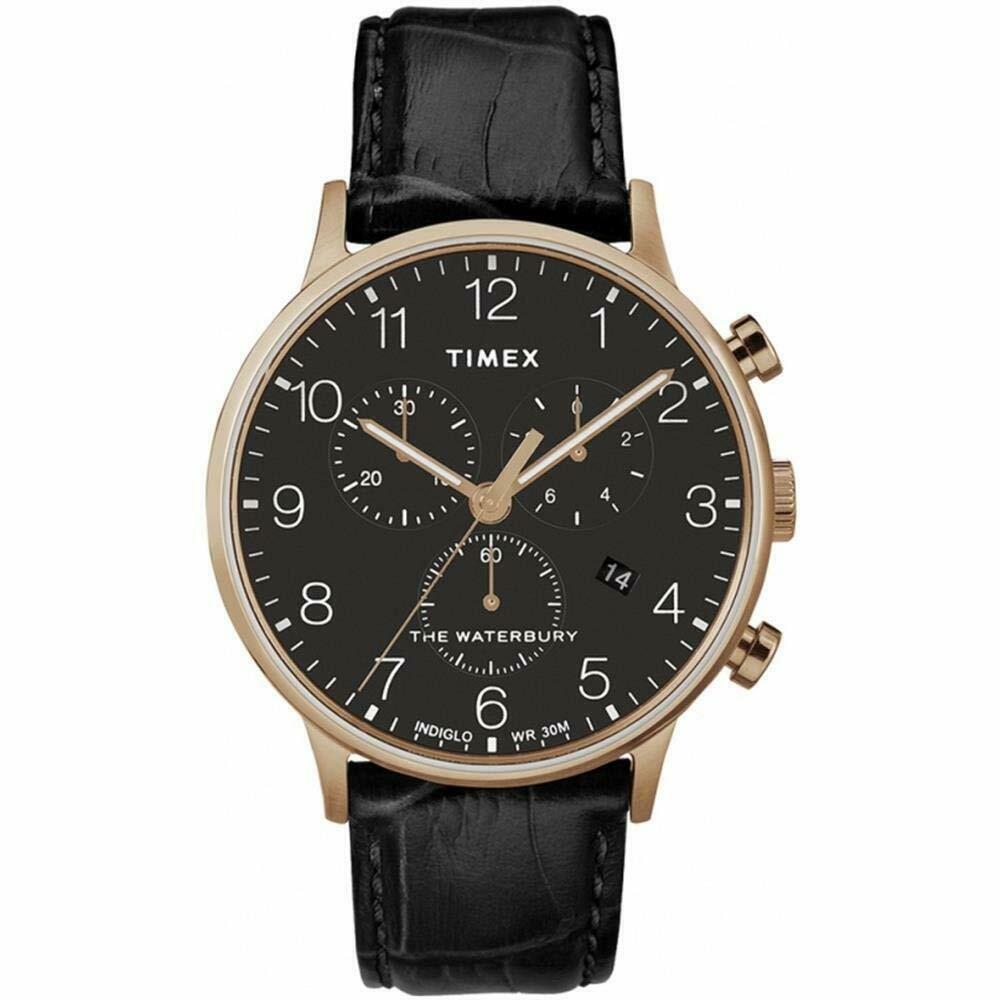 Timex TW2R72000 Men`s Waterbury Classic Leather Black Dial Chronograph Watch