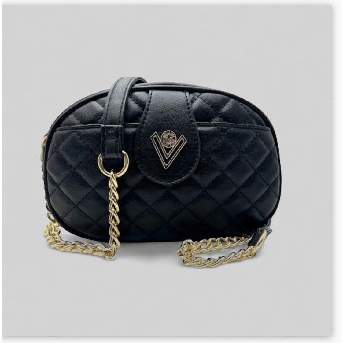 Valentino Orlandi Diamond Quilted Black Gold Chain Camera Bag V Logo 8 L X 5.5 H