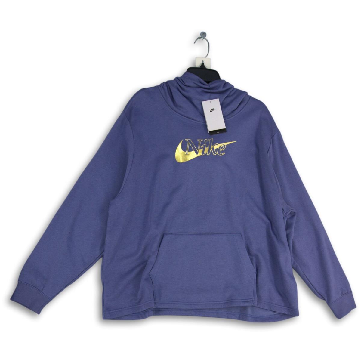 Nike Womens Blue Gold Graphic Print Logo Long Sleeve Pullover Hoodie Size 2X