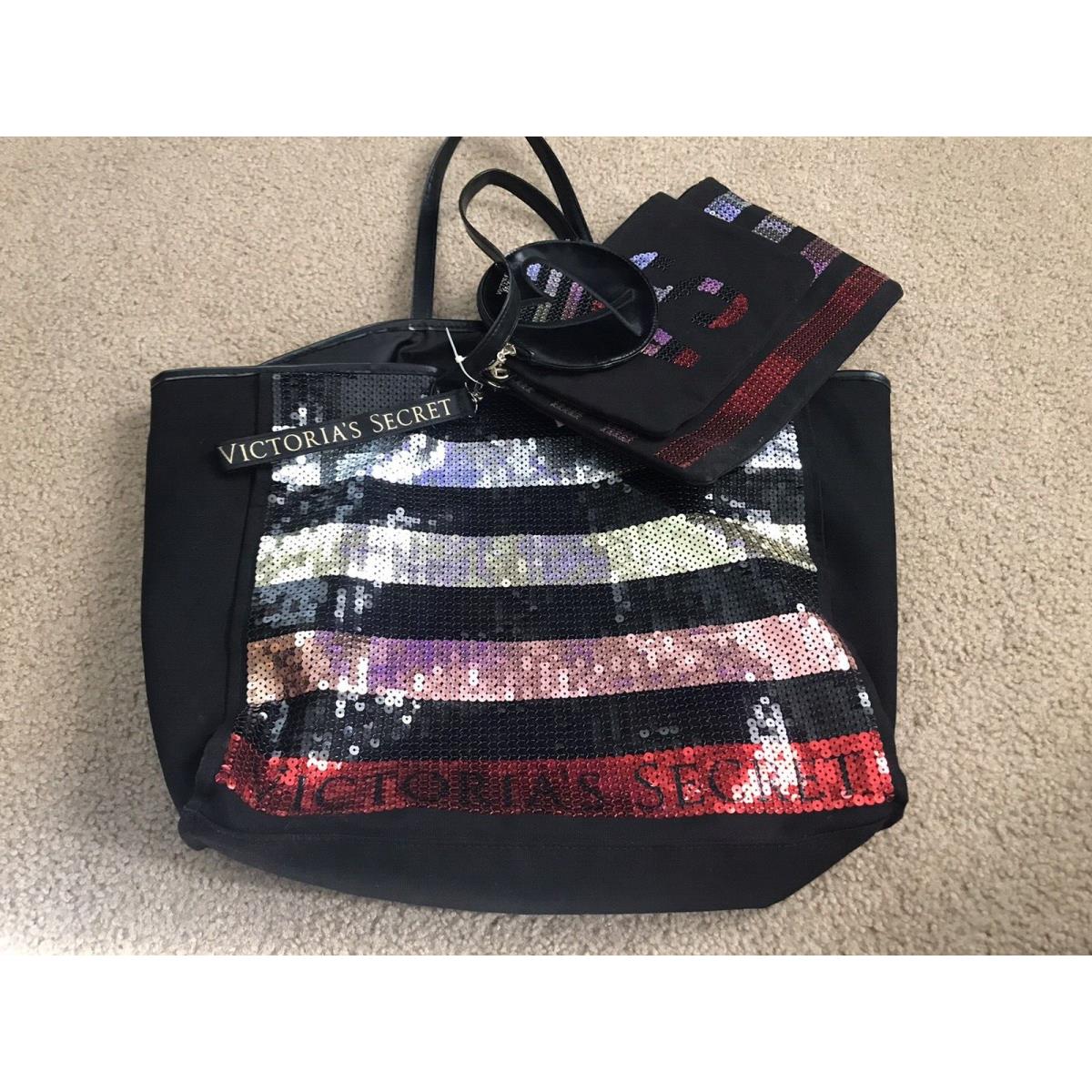 Victorias Secret Large Sequin Weekender Travel Tote Sparkling Sequin Makeup