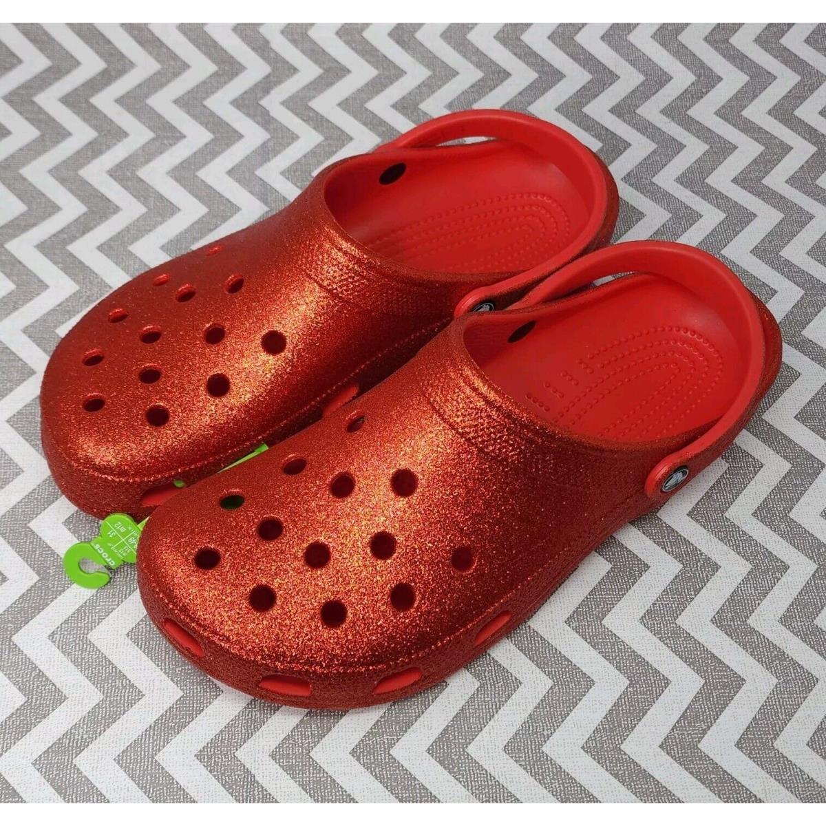 Crocs Classic Glitter Clog Shoes Unisex Red Color Mens Size 13 Rare