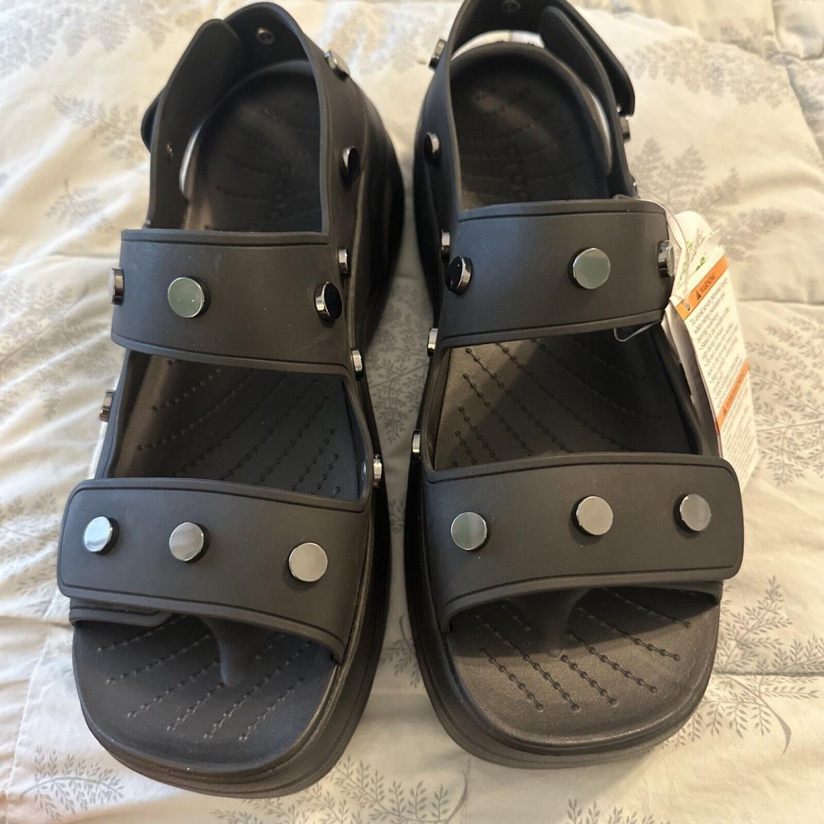 Crocs Women`s Skyline Studded Biker Sandal Size 10 Black Alt Coded