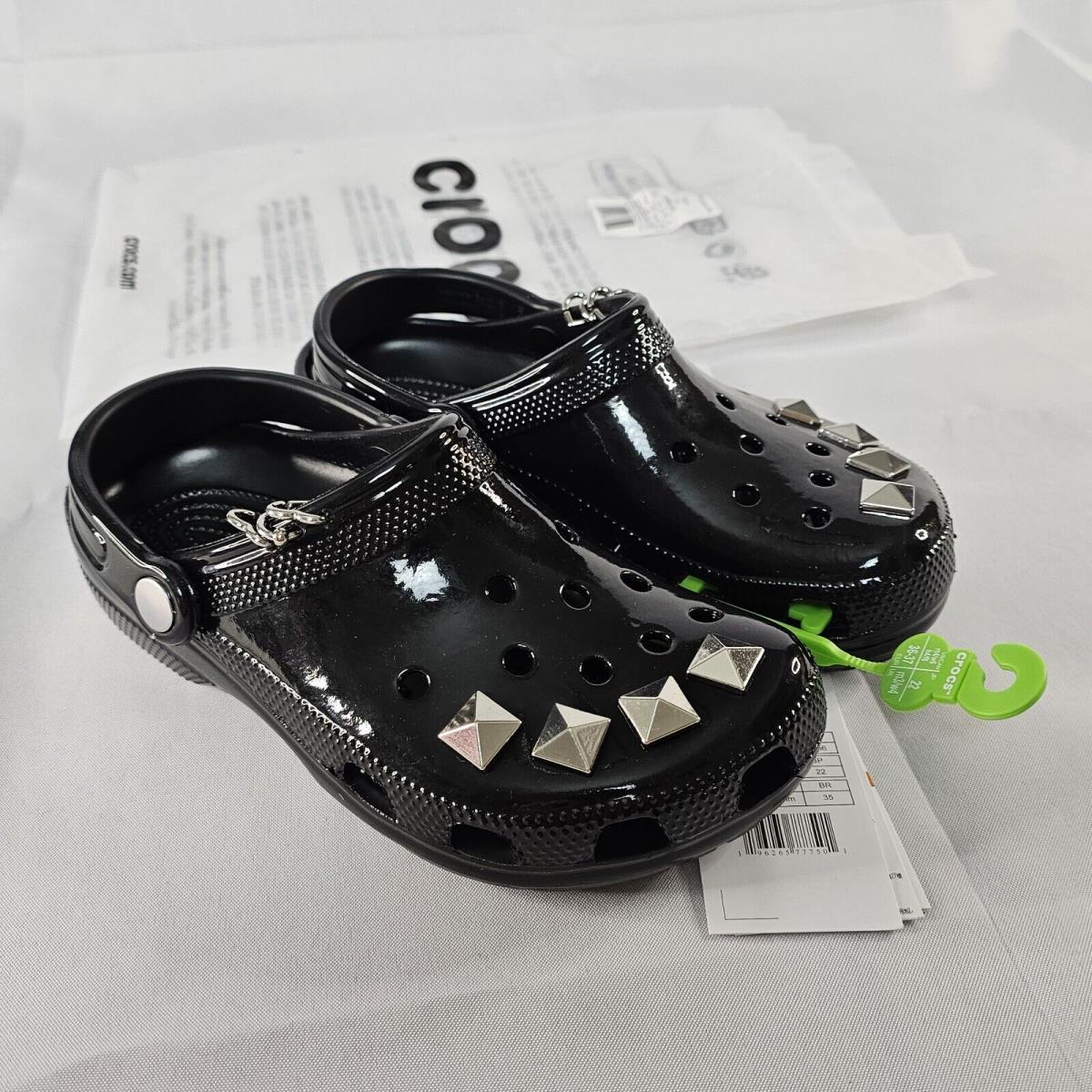 Crocs Rare Classic Studded Clog Shiny Black Womens Size 6 Mens 210390-001