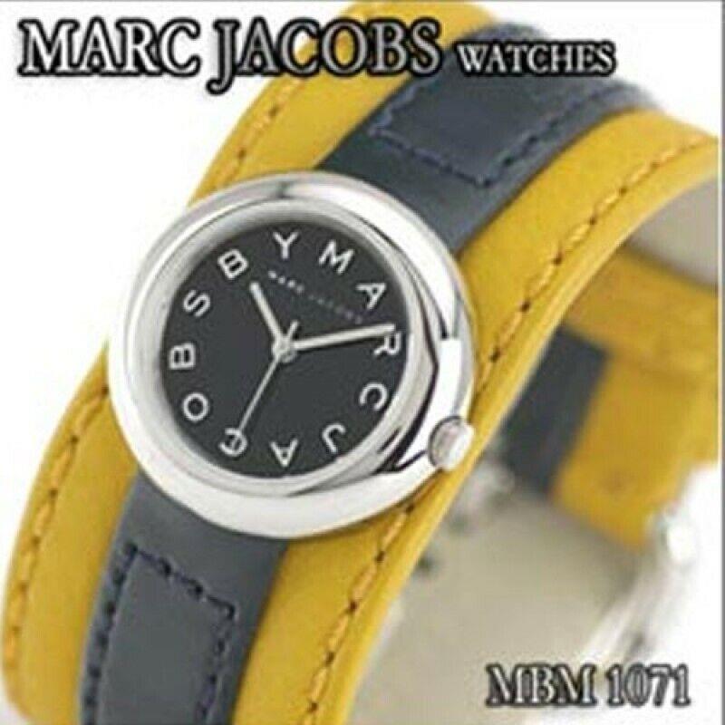 Marc Jacobs Silver Vintage Yellow+ Black 2 Tone Leather Band WATCH-MBM1071