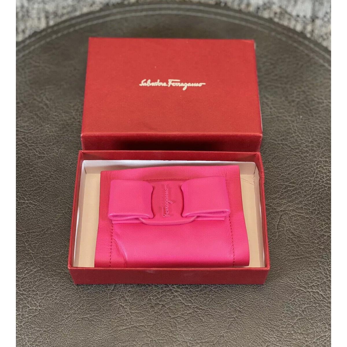 Salvatore Ferragamo Viva Bow Card Case Cardholder Hot Pink Calf