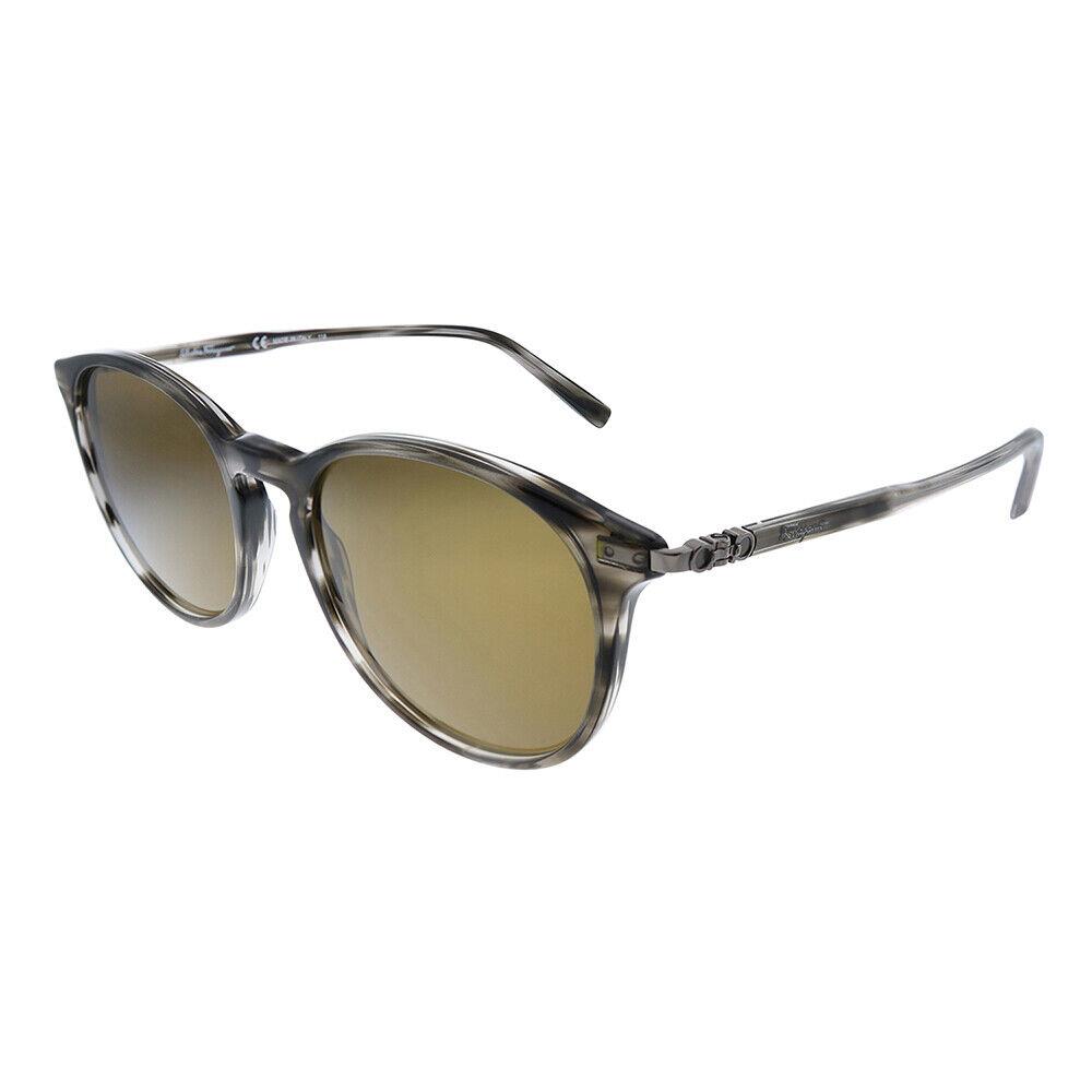 Salvatore Ferragamo SF 911S 003 Striped Grey Plastic Sunglasses Green Lens