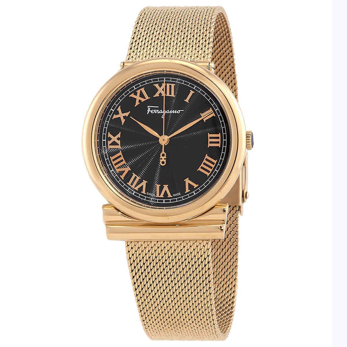 Ferragamo Gancino Quartz Black Dial Ladies Watch SFUF00521 - Dial: Black, Band: Gold, Bezel: Gold