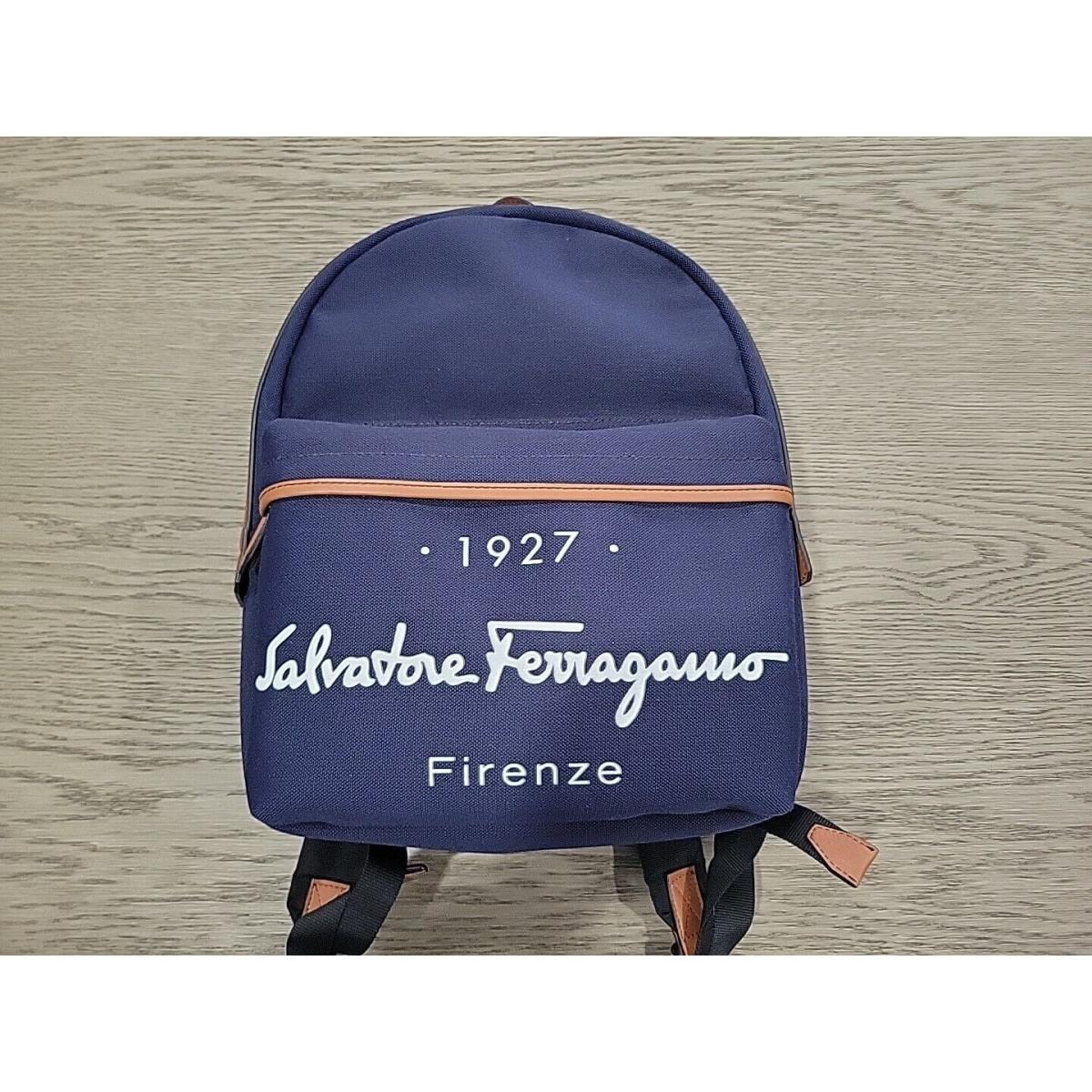 Salvatore Ferragamo 1927 Blue Brown Backpack Book Bag