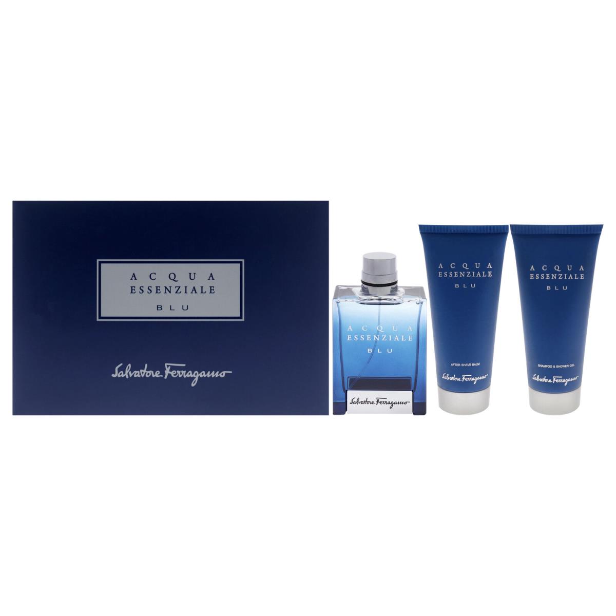 Acqua Essenziale Blu by Salvatore Ferragamo For Men - 3 Pc Gift Set