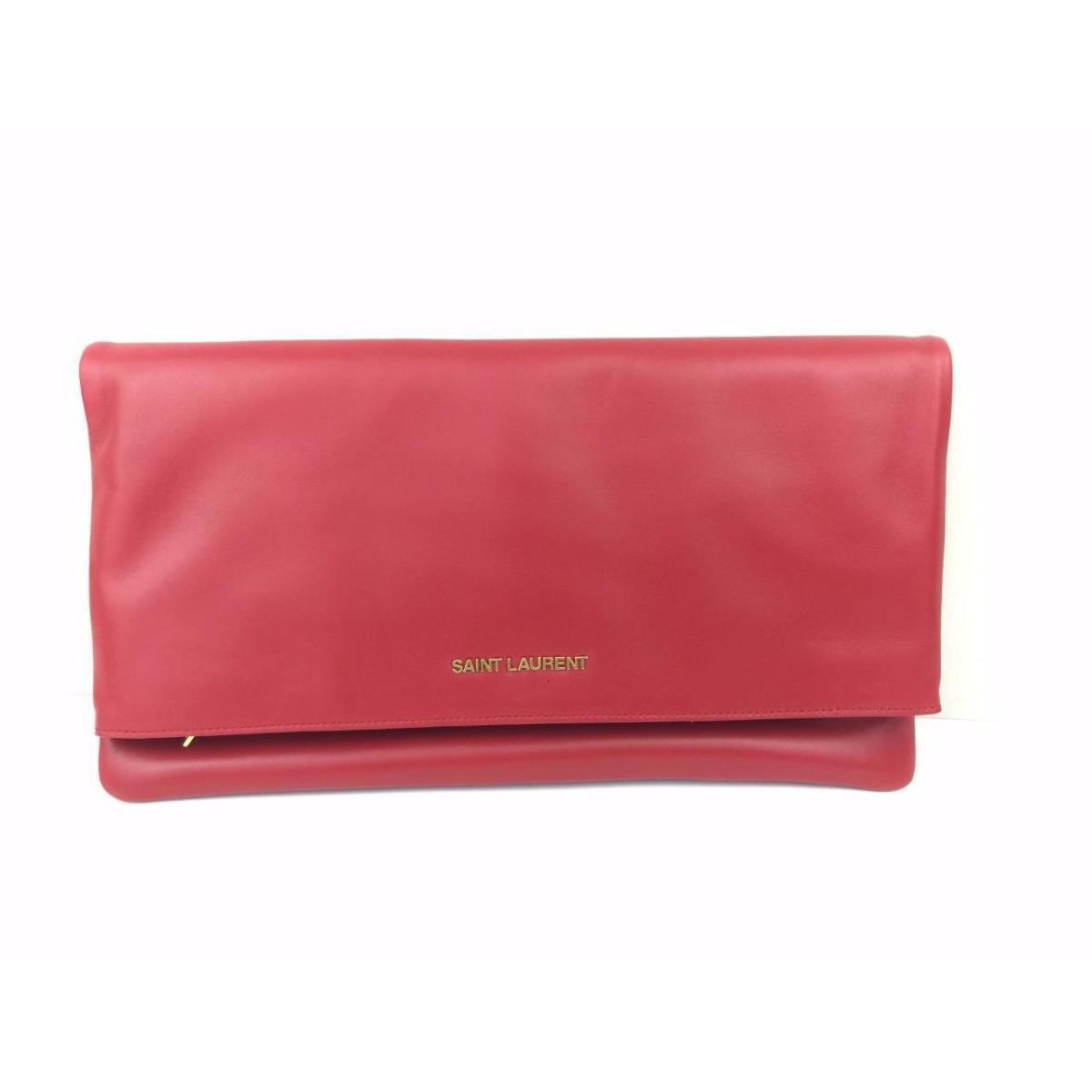 Saint Laurent Paris Letters Fold Over Clutch Zip Bag Red