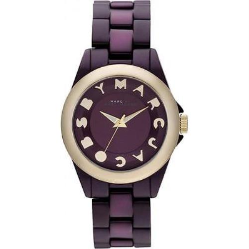 Marc Jacobs Bubble Violet Purple Aluminum Band+gold Tone Dial Watch MBM3525+BOX