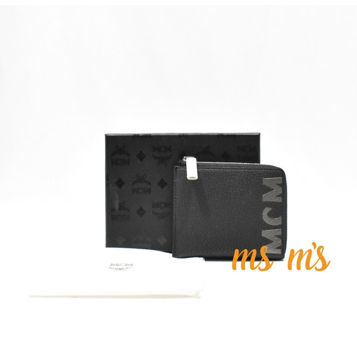 Mcm Black Big Logo Zipped Wallet Coin Pocket