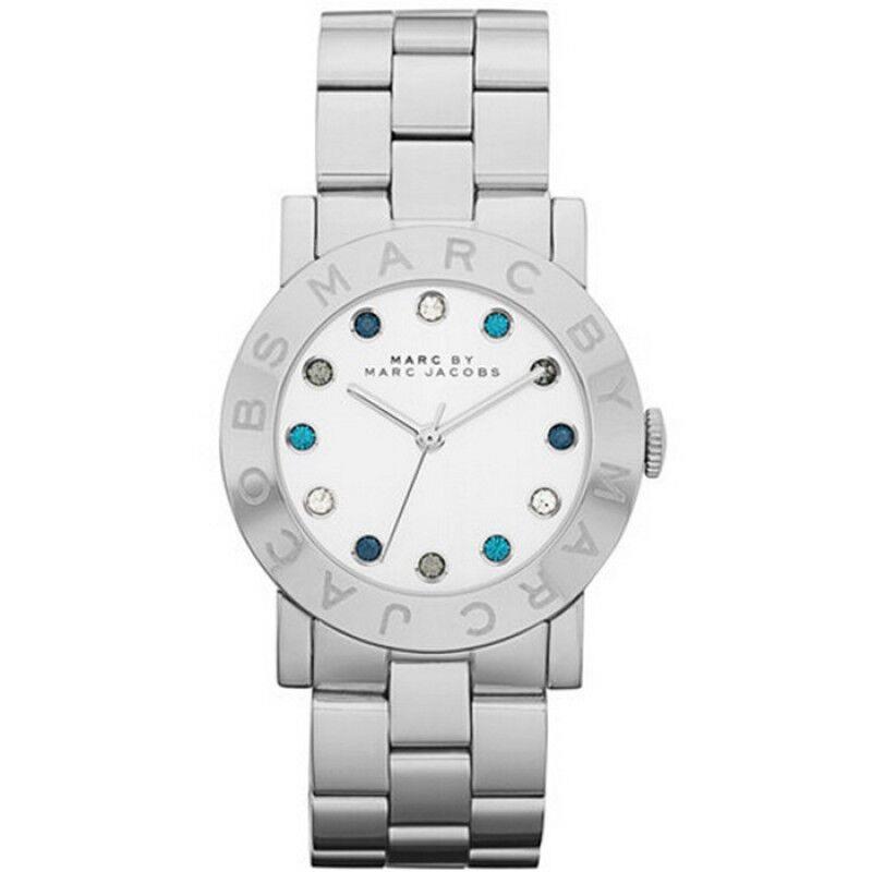 Marc Jacobs Amy Silver Tone Teal+clear Crystals Dial Bracelet WATCH-MBM3140