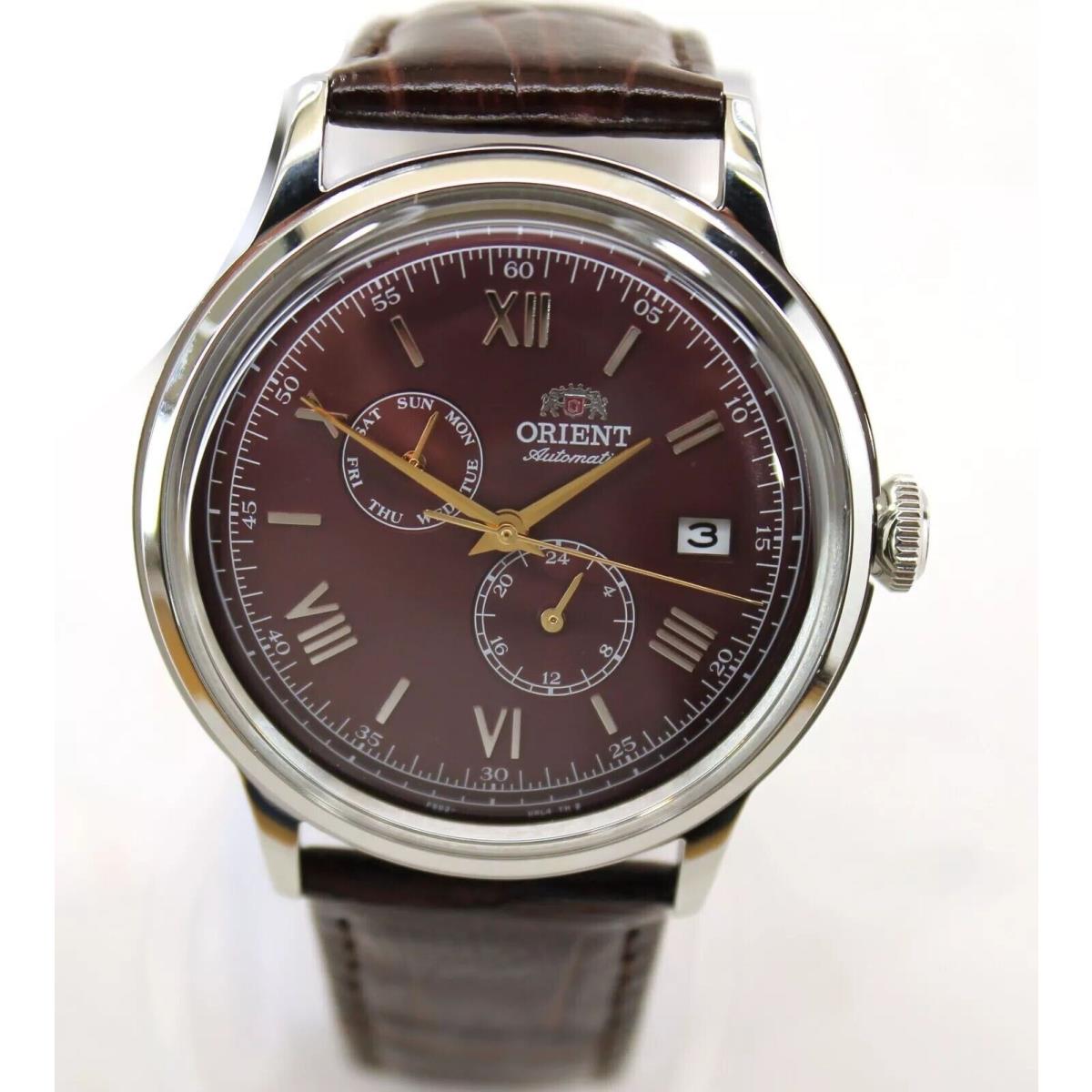 Orient Men`s Bambino Gmt Automatic Bordeaux Dial Watch - RA-AK0705R30B